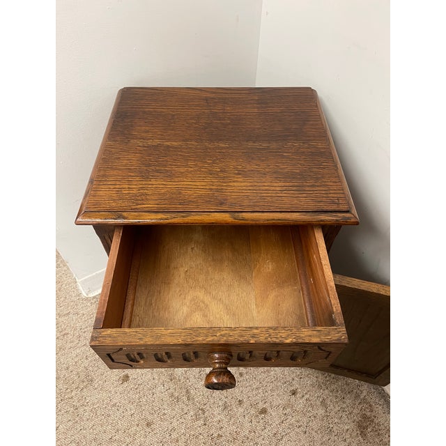 Vintage Welsh Style End Table Cabinet With Drawer and Carved Panel Door For Sale In Seattle - Image 6 of 9