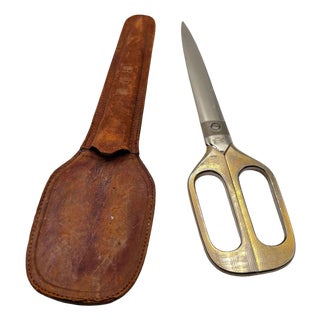 1930s Art Deco Brass Handle German Scissors in Leather Case by Arthur Salm For Sale