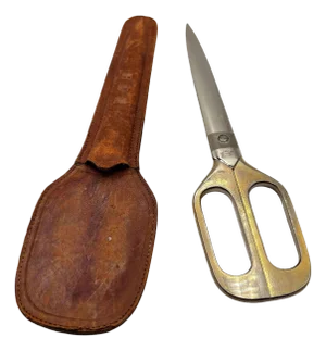 1930s Art Deco Brass Handle German Scissors in Leather Case by Arthur Salm