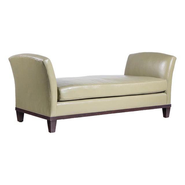 Baker Furniture Green Leather and Mahogany Day Bed Chaise For Sale