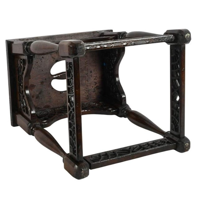 Signed F. W. Tyler Hand-Carved Wooden Stool Dated 1943 With Pierced Openwork Panels For Sale In Greensboro - Image 6 of 9