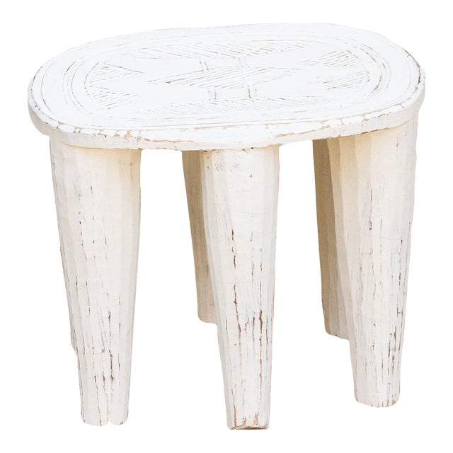Aged Pearl White Nupe Stool For Sale