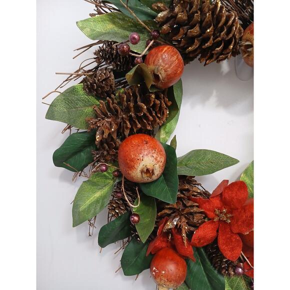 Pomegranate Winter Door Wreath Beautiful Realistic Holiday Christmas Arrangement For Sale - Image 10 of 16
