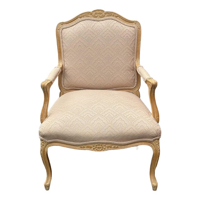 Vintage French Louis XV Cerused Wood Bergere Chair For Sale