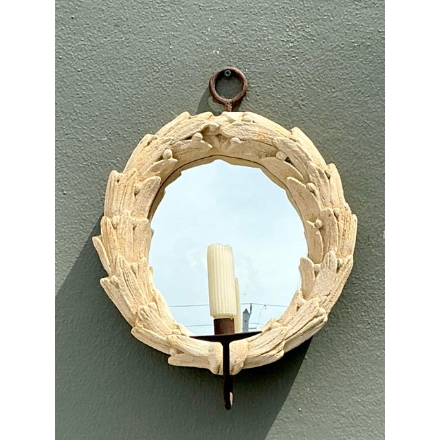 Vintage Laurel Leaf Wall Mirror With Candle Holder For Sale - Image 11 of 12