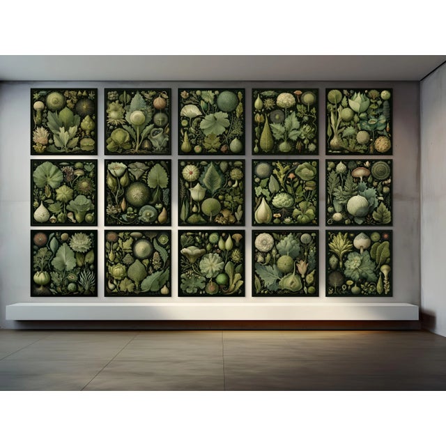 Set of 15 - Organic Modern Gallery Wall Installation Botanical Prints - Dark Green, Unframed Dimensions: Individual Print...
