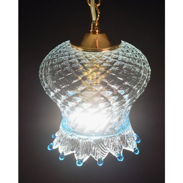 1970s Set of 3 Murano Blu Glass Pendant Light For Sale - Image 4 of 13
