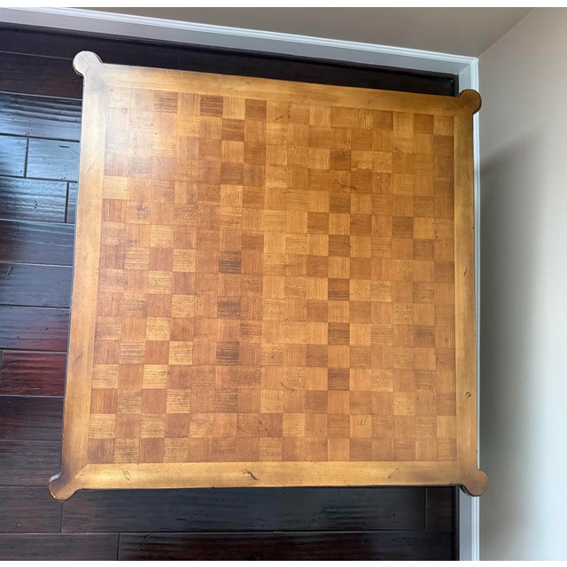 Wood Vintage French Neoclassical Square Game Coffee Table With Parquet Checkerboard Top For Sale - Image 7 of 7