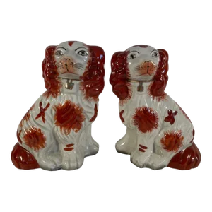 Antique English Staffordshire Spaniels - a Pair