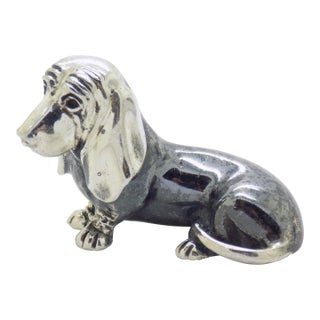 Vintage Italian Handmade Genuine Silver Wiener Sausage Dog Figurine Miniature by Saturno For Sale