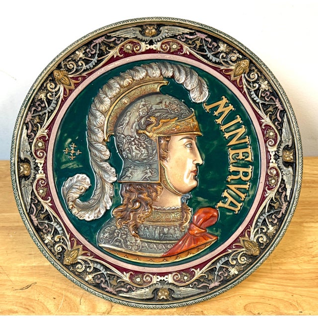 Three-Dimensional Continental Majolica Charger of Minerva, Late 19th Century For Sale In West Palm - Image 6 of 12