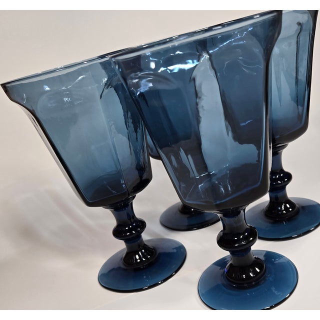 1970s Sapphire Goblets- Set of Four For Sale - Image 5 of 8