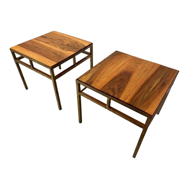 1970s Brass and Walnut End Tables For Sale