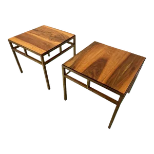1970s Brass and Walnut End Tables