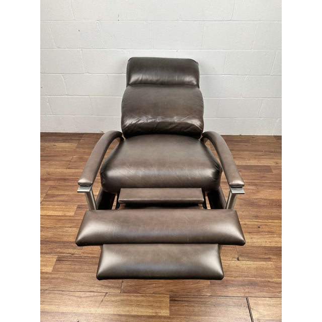 Taupe Ethan Allen Radius Taupe Leather Metal Frame Modern Recliner Chair For Sale - Image 8 of 11