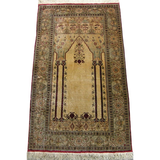 Textile Vintage Silk Turkish Hereke Small Rug 4'2'' X 2'5'' For Sale - Image 7 of 7