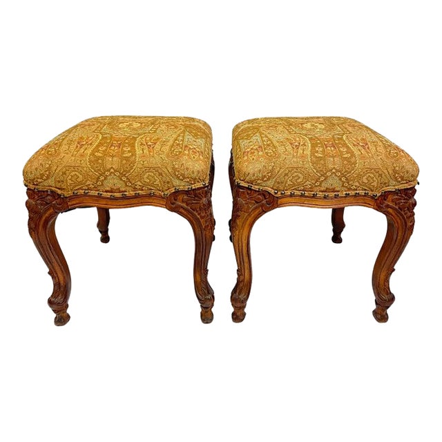 Pair of Wooden Footstools or Ottomans For Sale