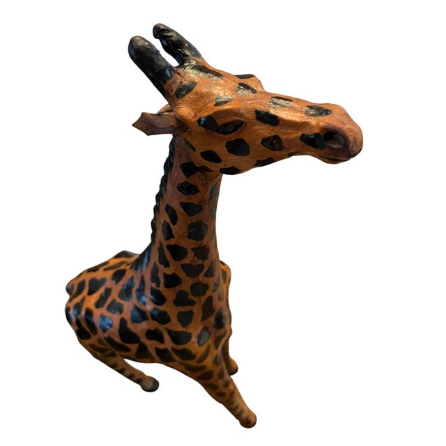 Vintage Leather Wrapped African Giraffe Figurine 18” Tall. For Sale - Image 4 of 10