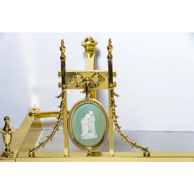 Metal Antique English Brass & Wedgwood Fireplace Fender, 19th C. Regency For Sale - Image 7 of 13