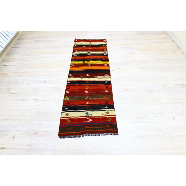 1960s Mid-Century Hand Knotted Red Striped Runner For Sale - Image 13 of 13