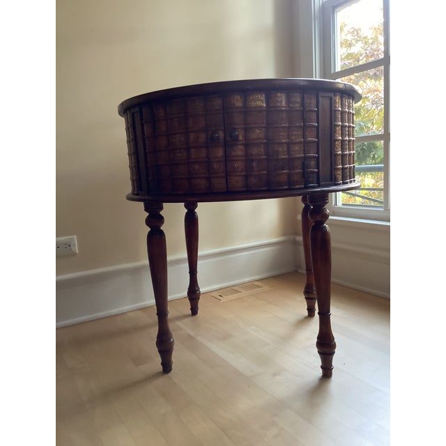 Wood Theodore Alexander Hand-Carved Vintage Wooden Drum Book Table For Sale - Image 7 of 14