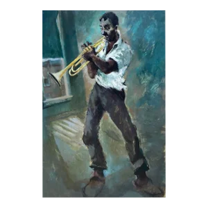 1950s Trumpet Player Jazz Oil Painting