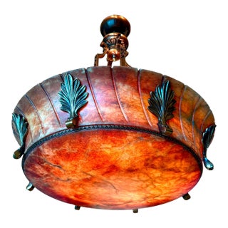 Large Neoclassical Alabaster & Bronze 8-Light Chandelier, Circa 2006 For Sale
