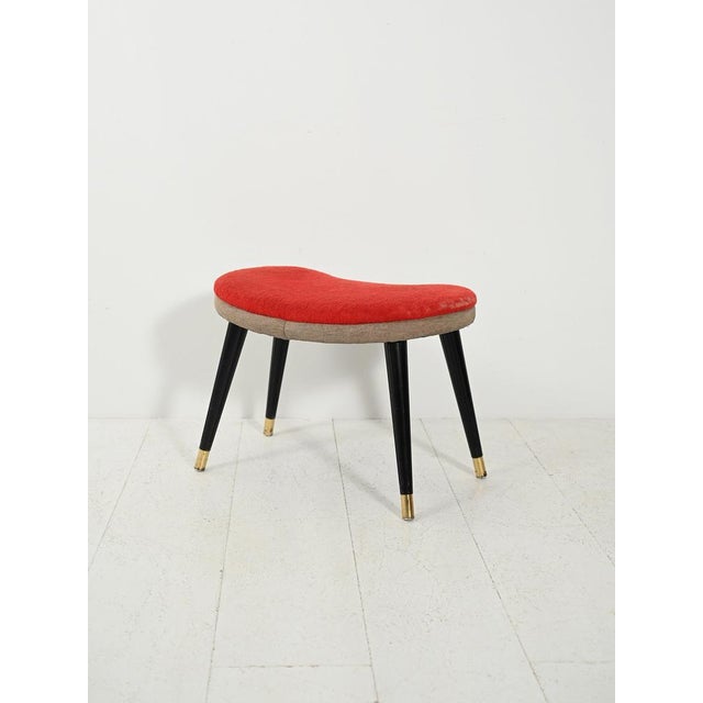 Scandinavian Stool in Red Velvet and Brass, 1950s For Sale - Image 3 of 10