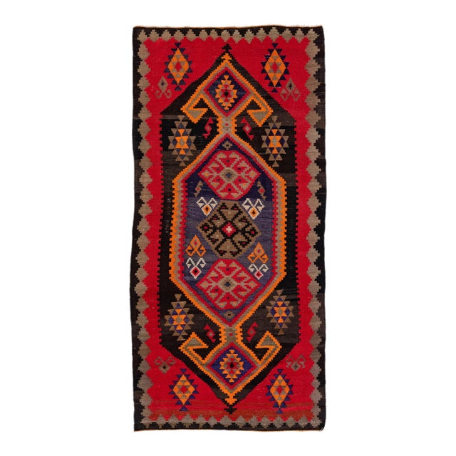 1960s Vintage Turkish Kilim Multicolor Handmade Tribal Wool Rug For Sale