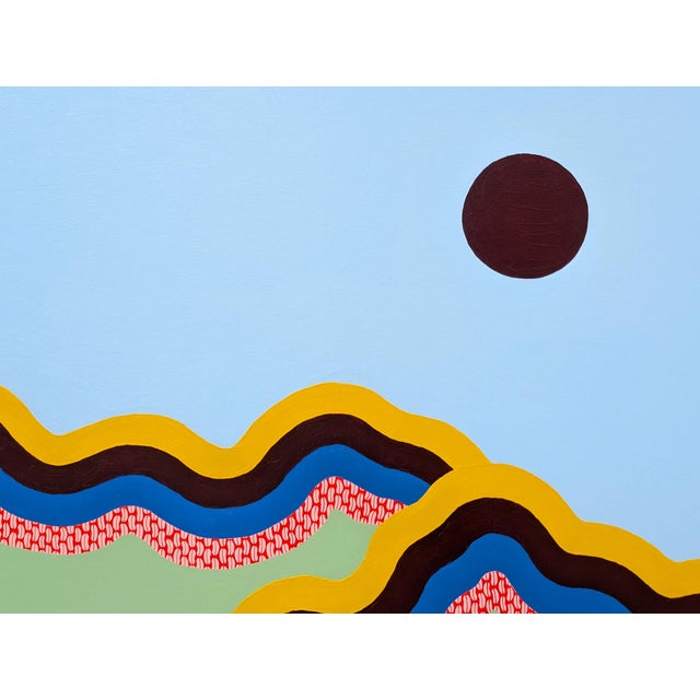 Contemporary colorful patterned abstract landscape painting by Houston based artist Tina Ruyi. The work features...
