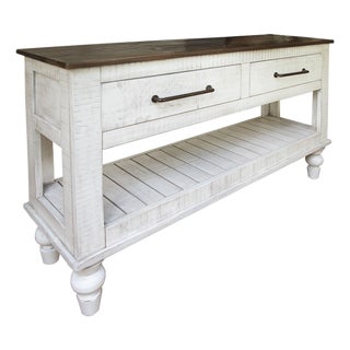 Avalon Rustic Farmhouse 2 Drawer Console Table - White For Sale