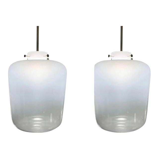 Revelation Modern Hand Blow Ombré Glass Opalescence Pendant Lights Pair For Sale