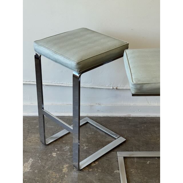 Vintage Pair of Milo Baughman Style Barstools in Blue-Gray Alligator Vinyl For Sale - Image 11 of 11