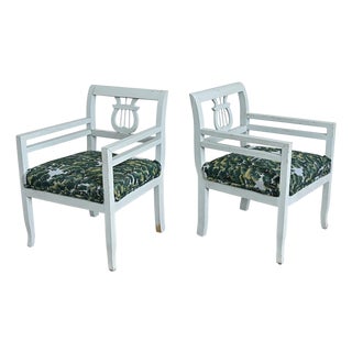 19th Century Pair of Biedermeier Painted Armchairs in New Upholstery For Sale