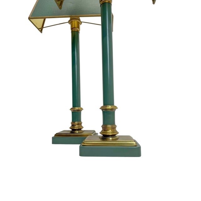 Brass and Green-Painted Metal Table Lamps by Kullmann, 1970, Set of 2 For Sale - Image 6 of 14