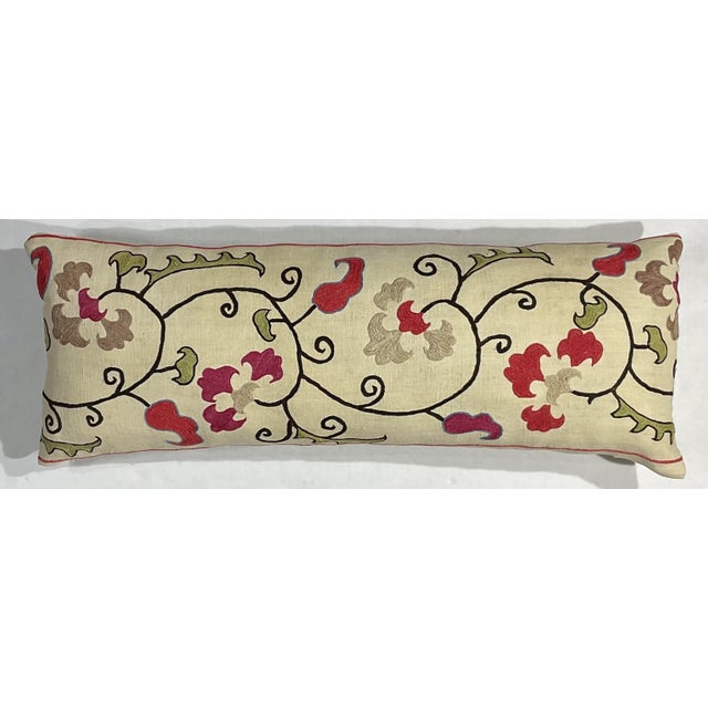 Single Antique Silk Embroidery Suzani Pillow For Sale - Image 9 of 11