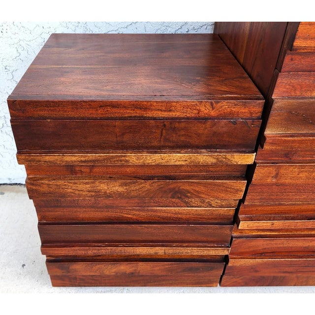 3 Piece MCM Solid Exotic Wood Bachelor Chest & Nightstands Bedroom Suite For Sale - Image 12 of 18