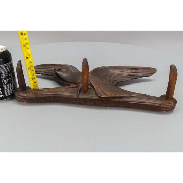 Antique Hand-Carved Hat Rack with Bird and Three Wooden Hooks, Germany, 1920s For Sale - Image 14 of 18