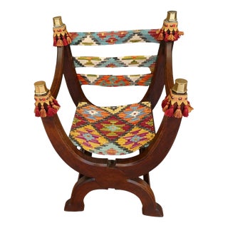 Antique Victorian Renaissance Revival Oak Savonarola Chair, 1860 For Sale