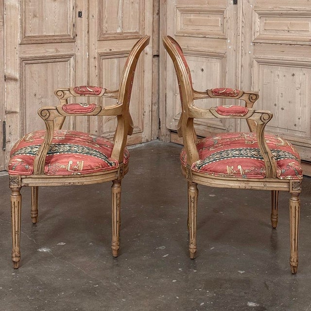 French Set of 8 French Louis XVI Fruitwood Dining Chairs Includes 2 Armchairs For Sale - Image 3 of 18