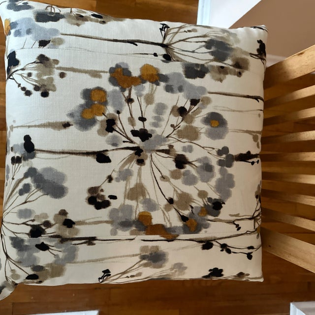 Handcrafted decorative pillow cover, gray, amber, beige dandelion flower, and off white background,invisible zipper....