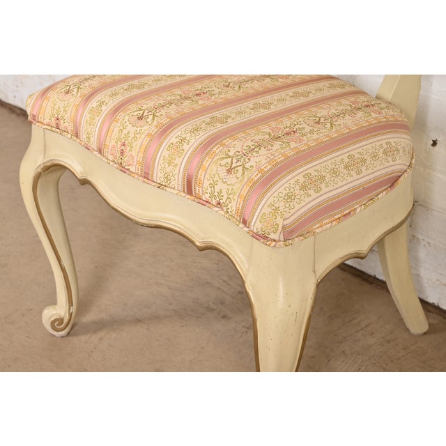 Wood Karges French Provincial Louis XV Cream Lacquered and Gold Gilt Side Chairs or Dining Chairs, Pair For Sale - Image 7 of 11