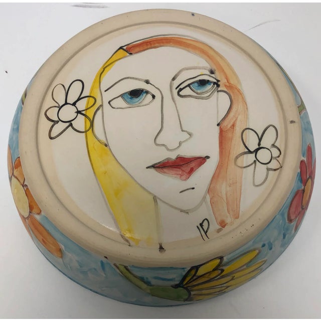 Figurative Hand Painted Ceramic Bowl, “Flower Child” For Sale - Image 3 of 4