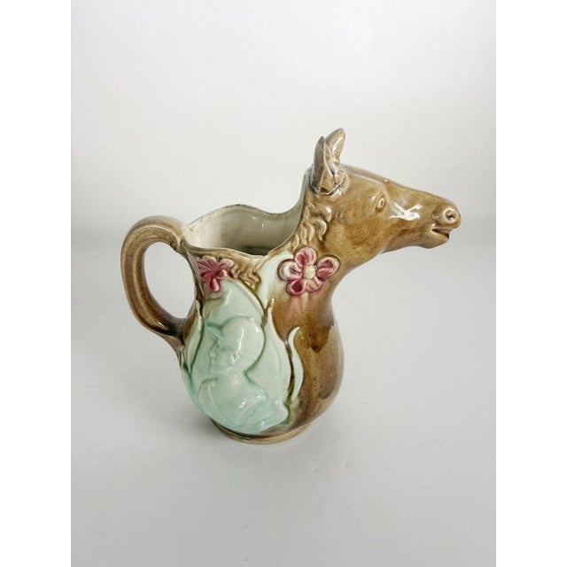 20th Century Majolica Pitcher with Horse Decoration, France For Sale - Image 9 of 13