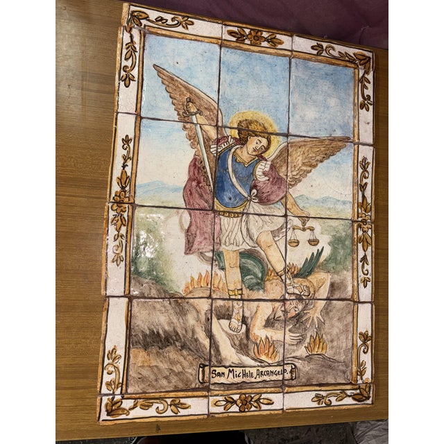 Hand-Painted Mosaic of St. Michael the Archangel, 1950s For Sale - Image 9 of 14