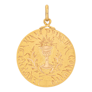 Antique Portuguese Medallion 19k Yellow Gold 1st Communion Religious Charm