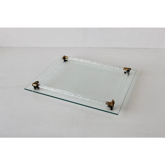 Murano Style Glass Vanity Tray Brass Twisted Lanyard Vintage Mid-Century For Sale - Image 9 of 12