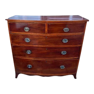 George III Inlaid Style Mahogany Bow - Front Chest of Drawers 19th Century.