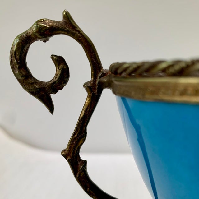 Antique French Sèvres-Style Turquoise Porcelain Compote With Gilt Bronze Mounts For Sale In Philadelphia - Image 6 of 13