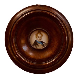 Early American Federal Portrait Miniature, Gentleman in Cobalt Blue Scarf, Original Roundel Frame Circa 1830 For Sale